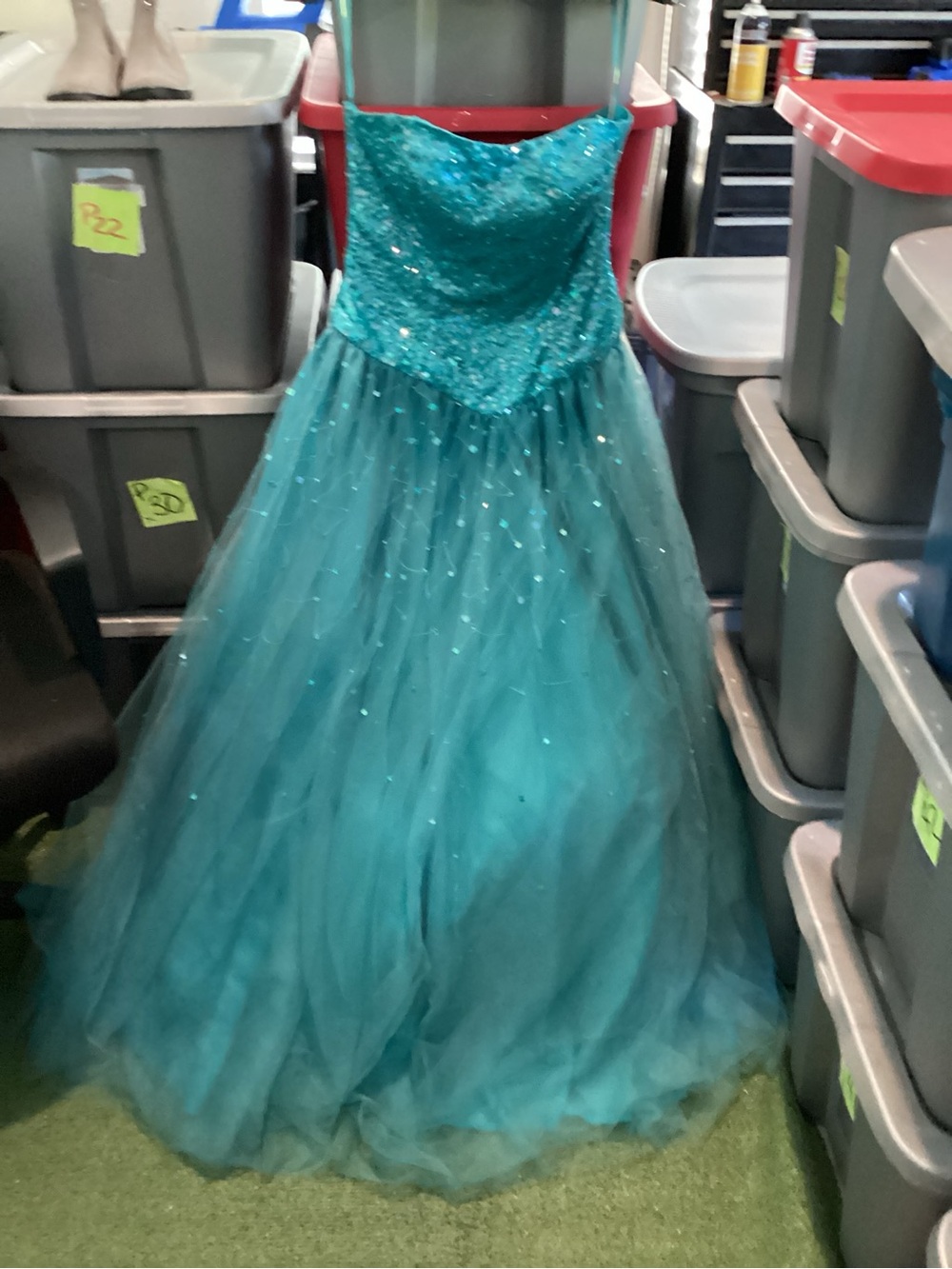 Teal Sparkle Tulle Ball Gown Dress - Formal Occasion